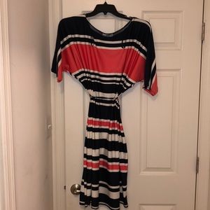 Multi color navy blue/coral/cream dress